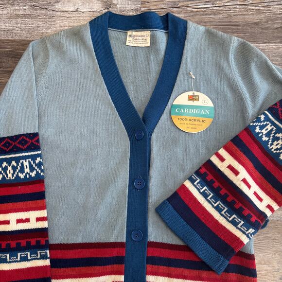 NWT Vintage 70s Kmart Womens Aztec L Abstract Bell Sleeve Cardigan Sweater - Picture 2 of 11